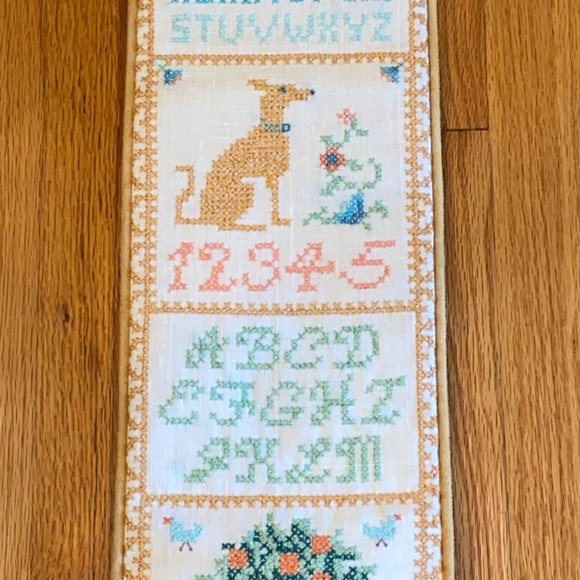 Mid Century Embroidered Sampler Bell Pull - Picture 5 of 13